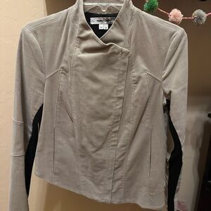 Helmut Lang cropped asymmetric moto Jacket tan with Black Accents